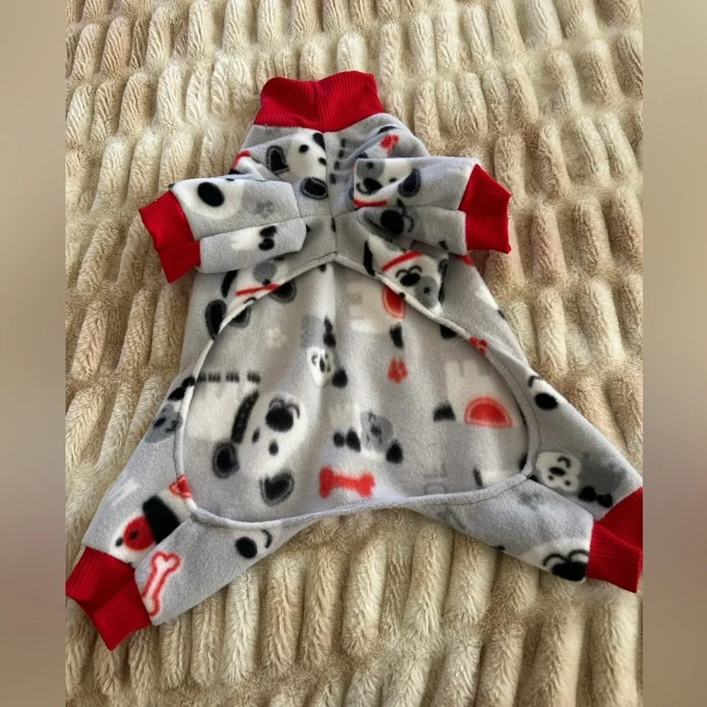 Cozy Snow Pup Fleece Dog Pajamas | Medium Dog Outfit | Holiday Loungewear
